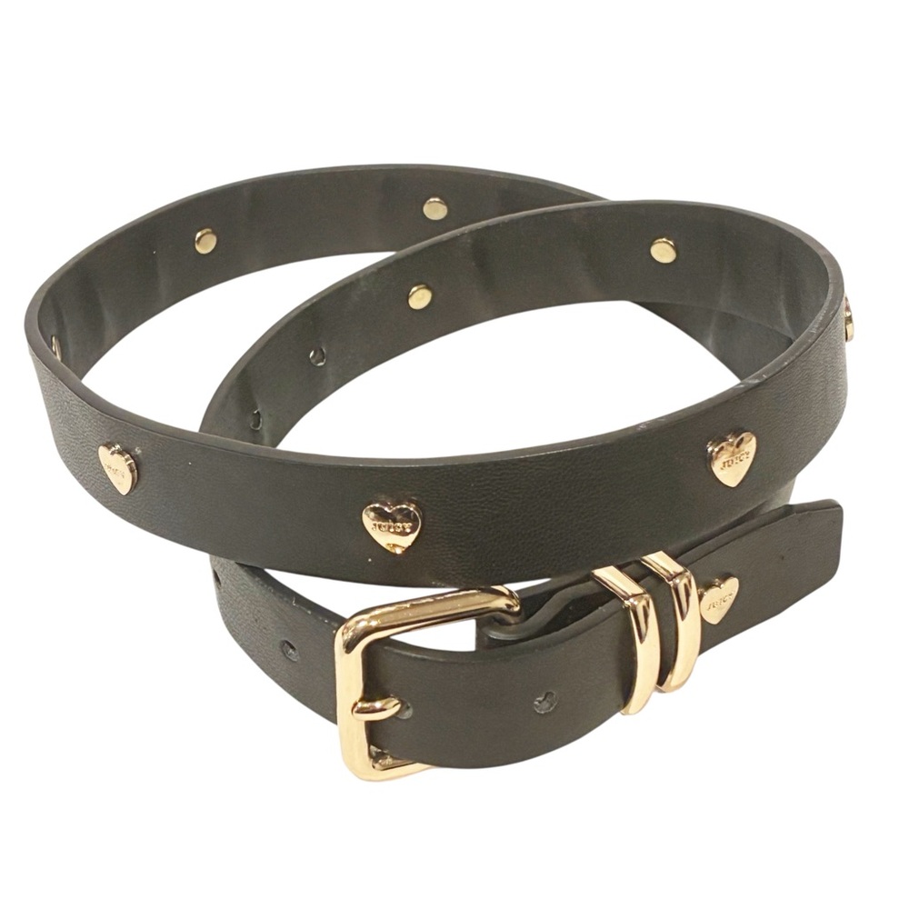 Juicy Couture Small/Medium Gold Heart Studded Black Skinny Belt